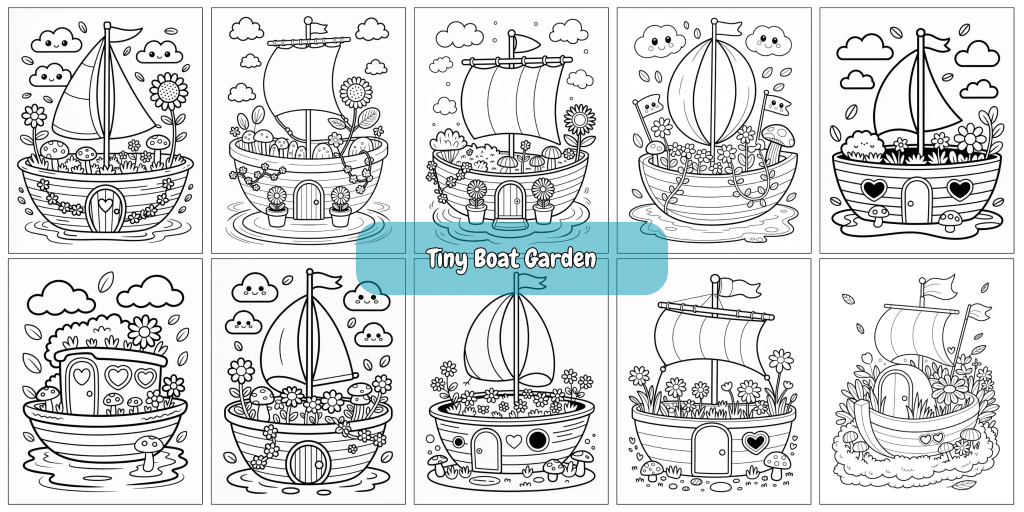 Charming illustrations of a cute boat house.