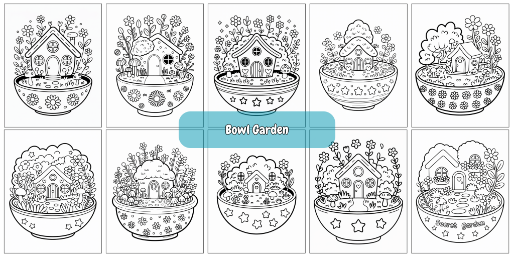 A delightful illustration of a cute, whimsical garden.