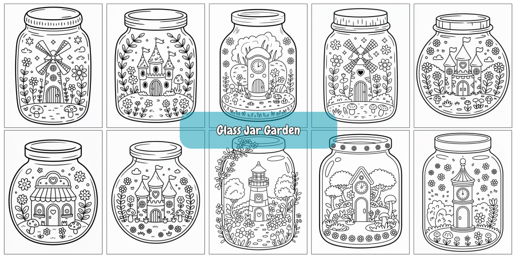 Coloring page example of a cute terrarium.