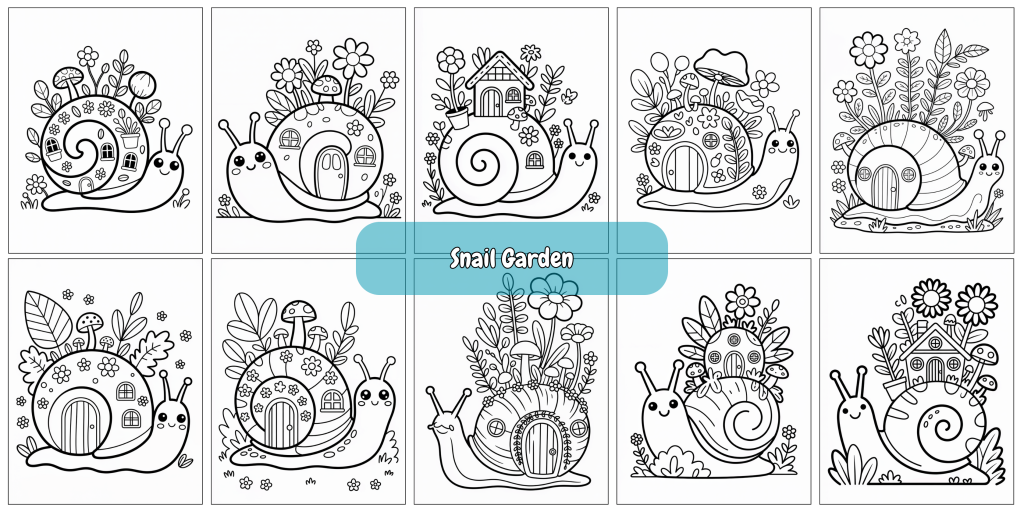 Adorable snail garden artwork in kawaii style.